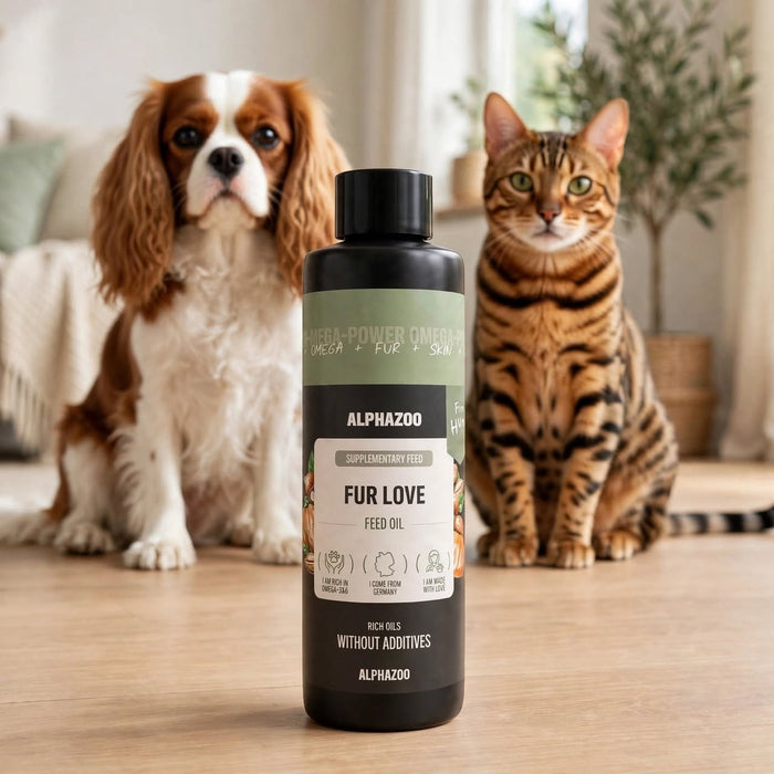 Pelsglans – Spiselig olie til hud og pels hos hund og kat
